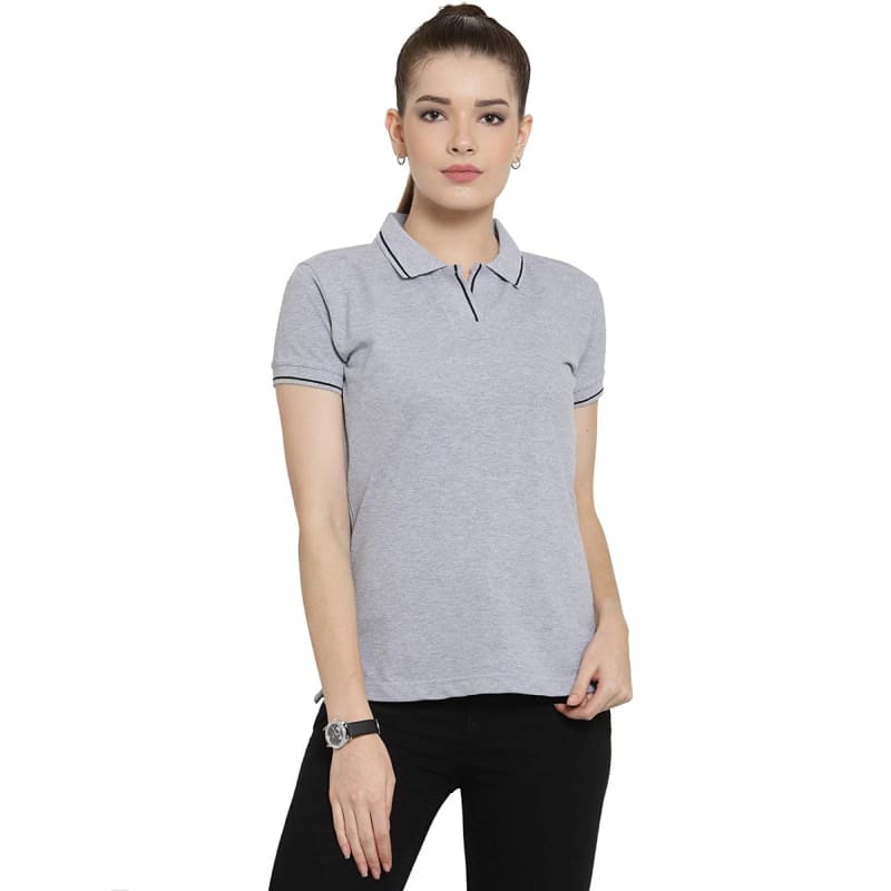 Grey Melange With Black Tipping Premium Polo