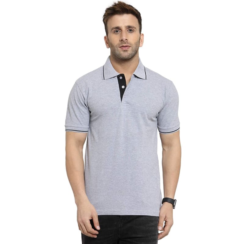 Grey Melange With Black Tipping Premium Polo