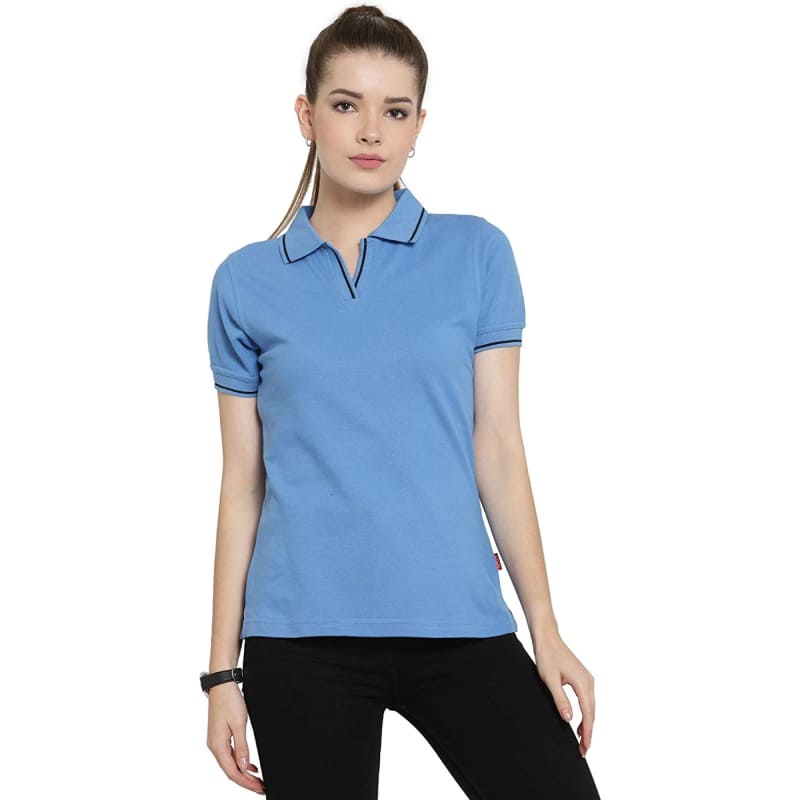 Indian Blue With Black Tipping Premium Polo