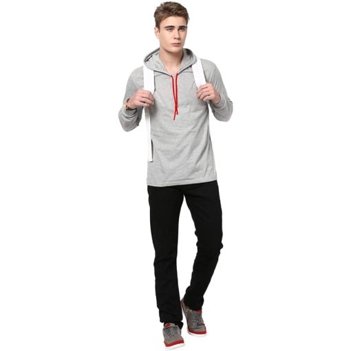 Grey Melange hooded Tshirt - Image 4